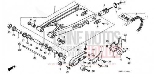 FOURCHETTE ARRIERE/CHAINE SECONDAIRE (2) CR125RF de 1985